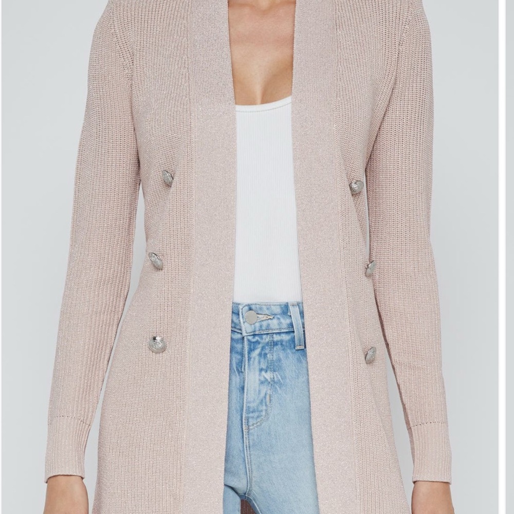 L'AGENCE Dusty Pink Double-Breasted Long Knit Cardigan